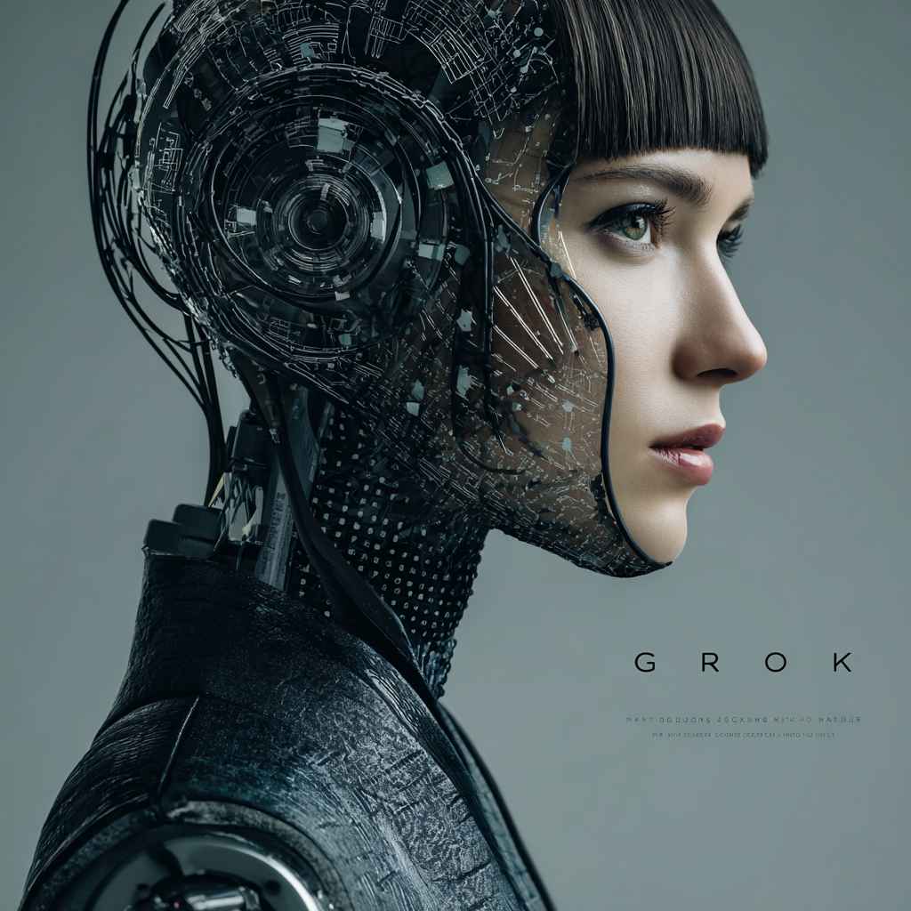 Female portrait representing Grok AI, a futuristic social AI