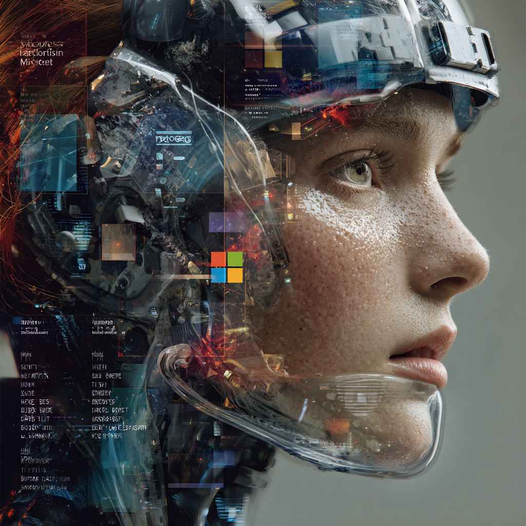 Female portrait of Microsoft Copilot, a futuristic productivity AI